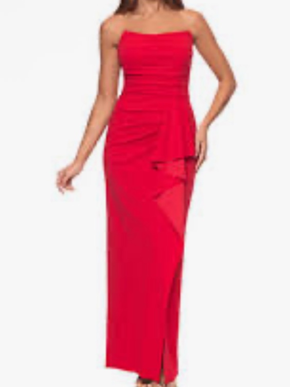 NWT Xscape Red Strapless Ruched Draped Formal Gown Size 14